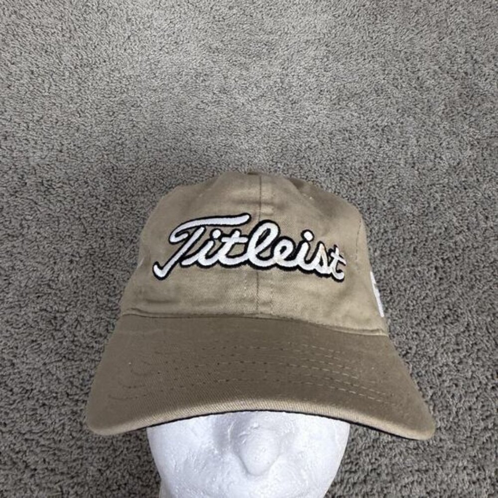Titleist Golf Hat Adjustable Cap Mens Cotton Beige Khaki FJ #1 Logo Embroidered
